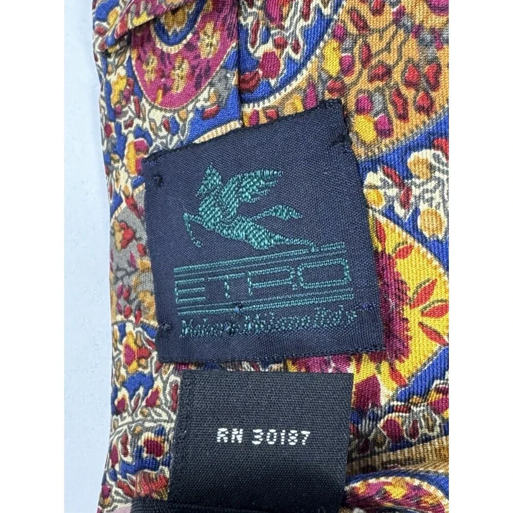 Vintage‎ Etro Silk Tie Paisley Baroque Multicolor Milano Italy Print Made in USA